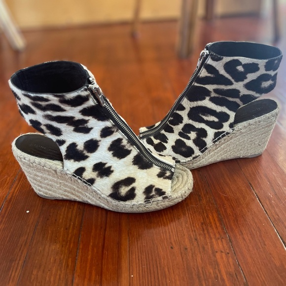 Céline Leather Leopard Print Pony Hair Peep Toe Espadrille Wedges - Picture 4 of 8